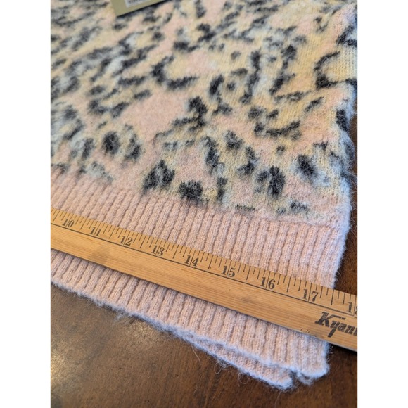 AllSaints Leopard Cropped Aurora Crew Fuzzy Pale Pink Sweater XS NEW Chic Rock - Picture 6 of 10